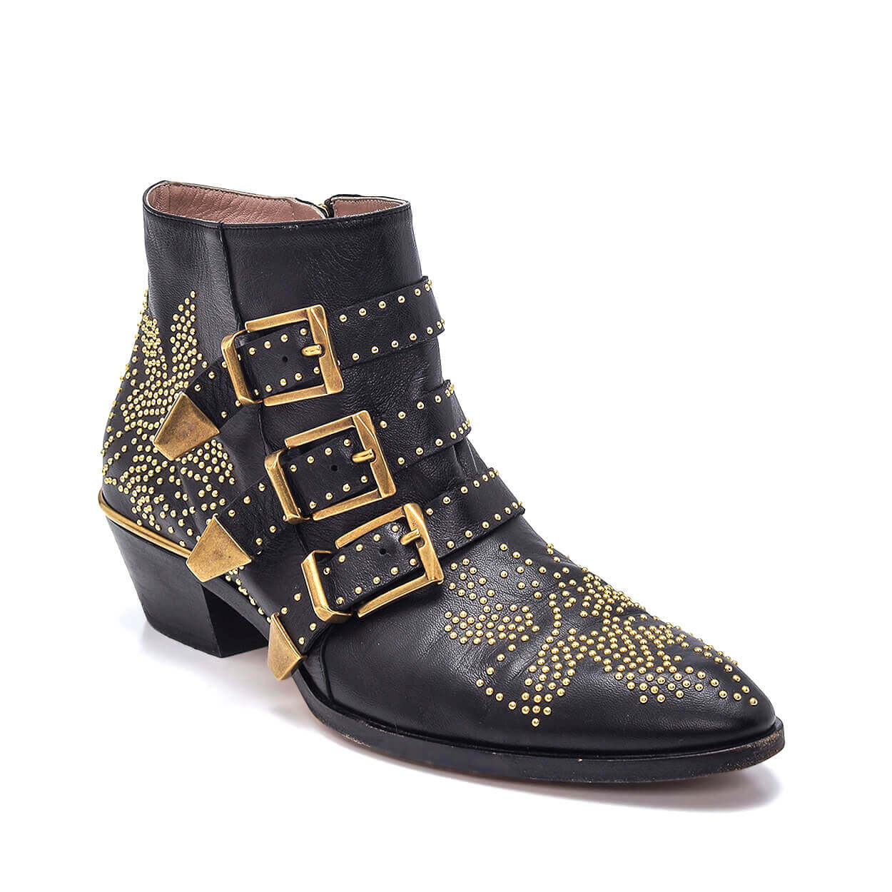 Chloe - Black Smooth Nappa Leather Strapped & Studded Susanna Boots